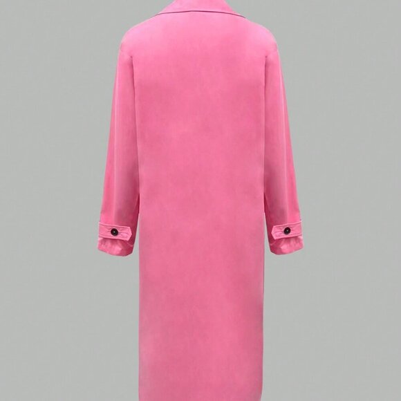 Pink Elegant Women's Long Button Windbreaker Coat - Picture 3 of 7